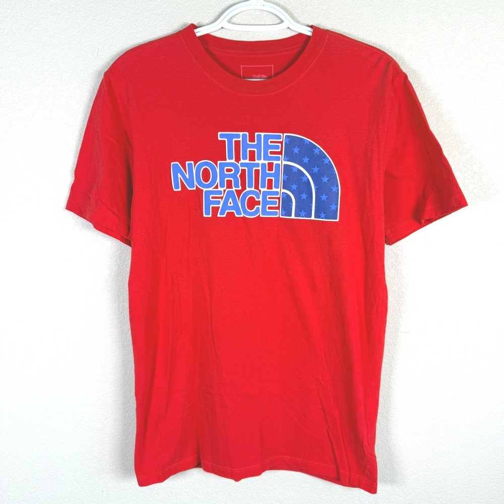 The North Face Graphic T-Shirt Mens Small Red Stars and‎ Stripes USA Logo Tee